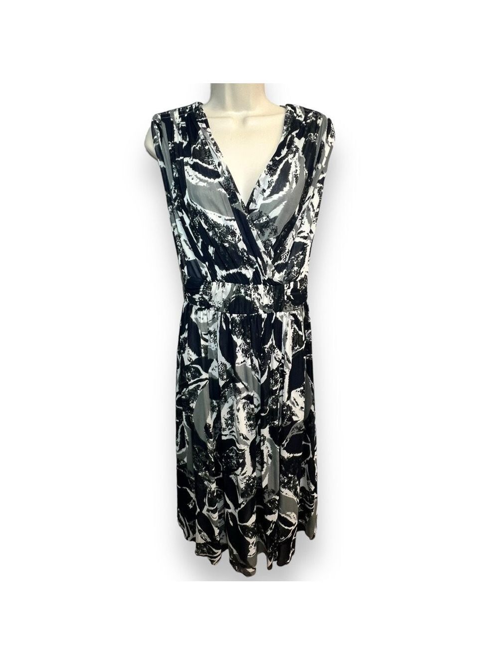 Coldwater Creek Women’s Indigo Print Mesh Dress Navy Grey White Size 20